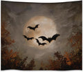 Spooky Halloween Bats Dark Academia Full Moon Autumn Leaves Wall Hanging Vintage Haunted Home Artwork Gothic Witchy Ghost Tapestries for bedroom Living Room Decor 30x40inch