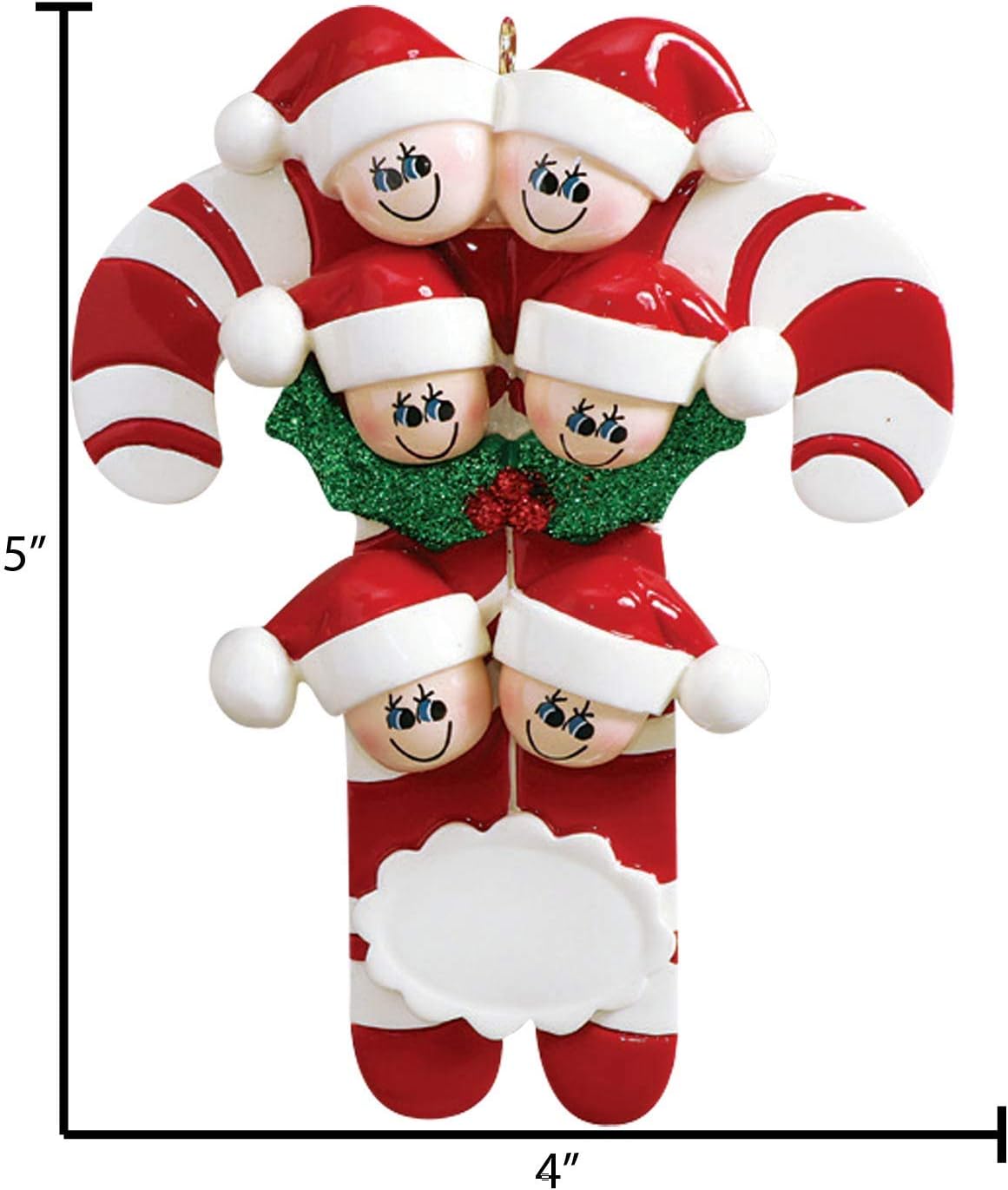 Candy Cane Family of 6 Ornament 2025 Personalized Family Christmas Ornaments 2025 | Holiday Keepsake Holly Berries Personalized Tree Ornaments for Grandchildren, Siblings & Grandkids of Six Ornament