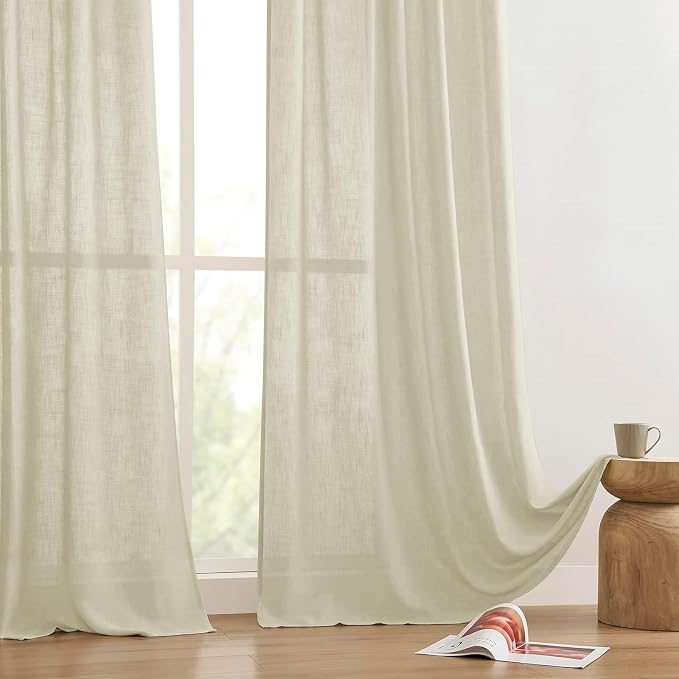 Joydeco Linen Curtains 96 inches Long 2 Panels Set, Light Filtering Curtains - Image 7