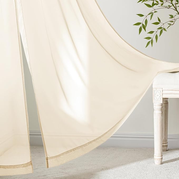 MIULEE Butter Cream Sheer Curtains 84 Inches Long 4 Panels 54 x 84 Inches | - Image 3