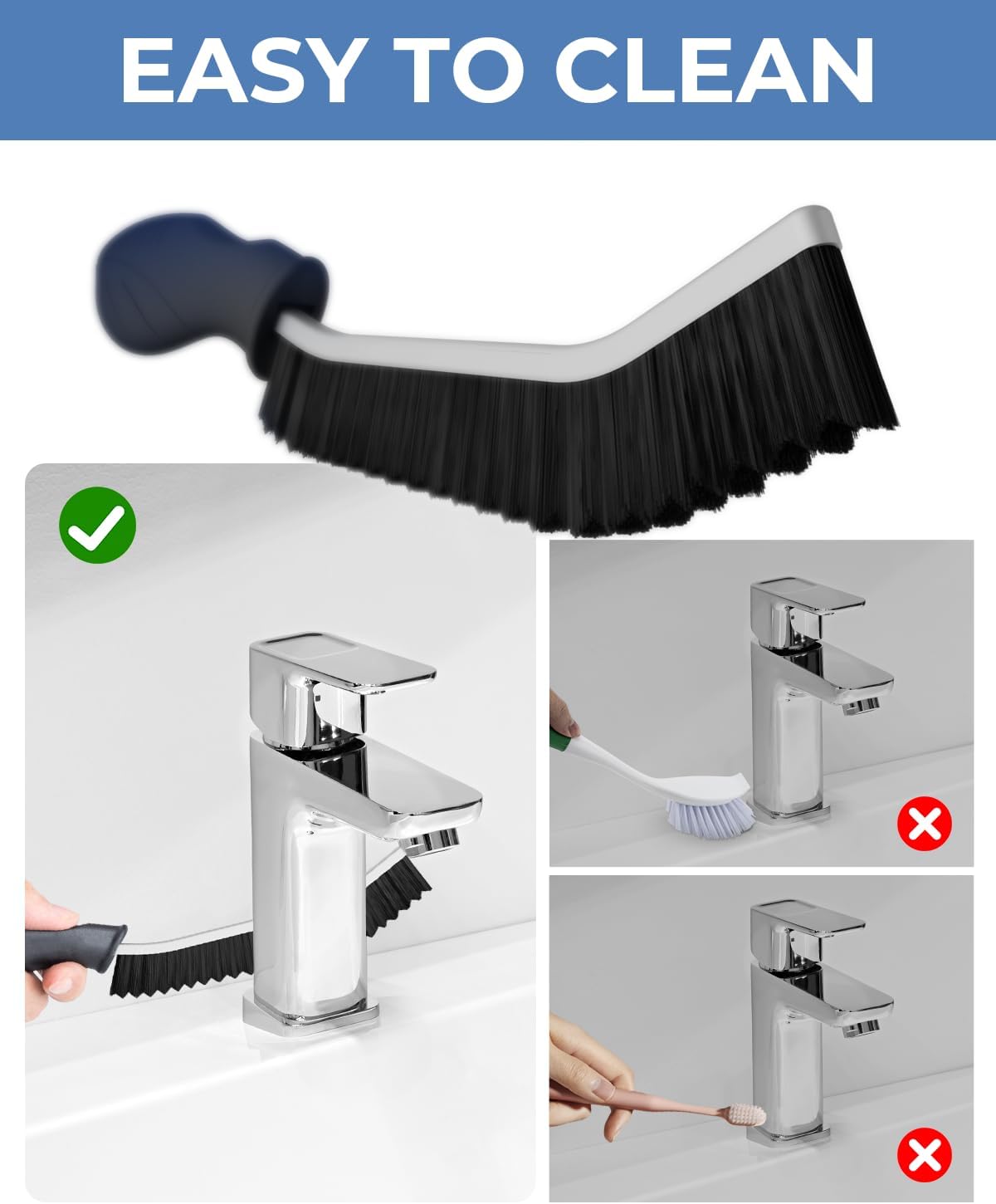 Crevice Cleaning Brushes, Cleaner Scrub Brush Tool for Hard to Reach Tight Space, Home Essentials, Serrated Scrub Brushes, Cleaning Supplies for Shower, Bathroom, Kitchen, Toilet (3, Black)