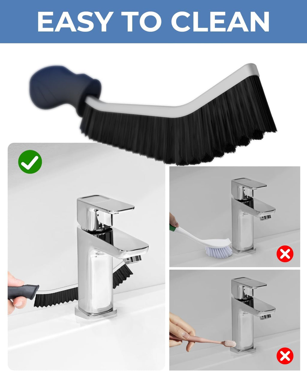 Crevice Cleaning Brushes, Cleaner Scrub Brush Tool for Hard to Reach Tight Space, Home Essentials, Serrated Scrub Brushes, Cleaning Supplies for Shower, Bathroom, Kitchen, Toilet (2, Black)