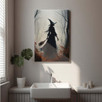 Vintage forest witch silhouette poster Halloween mural poster decoration mural art magic suitable for home living room bedroom16x24in Wood Framed
