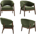 Mid-Century Modern Accent Chairs Set of 2, Comfy Barrel Armchairs with Wide Seat, Upholstered Lounge Chairs with Walnut Wood Legs for Living Room/Bedroom/Reading Corner, Linen Fabric, Deep Green