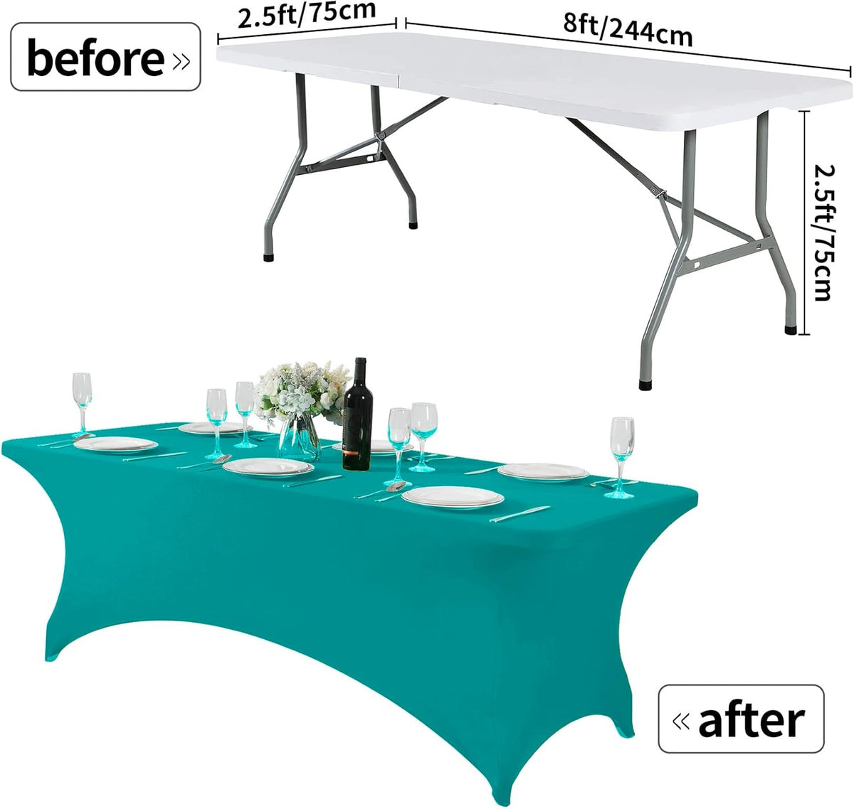 Spandex Table Cover for 8FT or 4ft or 6ft Table Universal Fitted Stretch Tablecloth for Party, Banquet, Wedding and Events-Turquoise