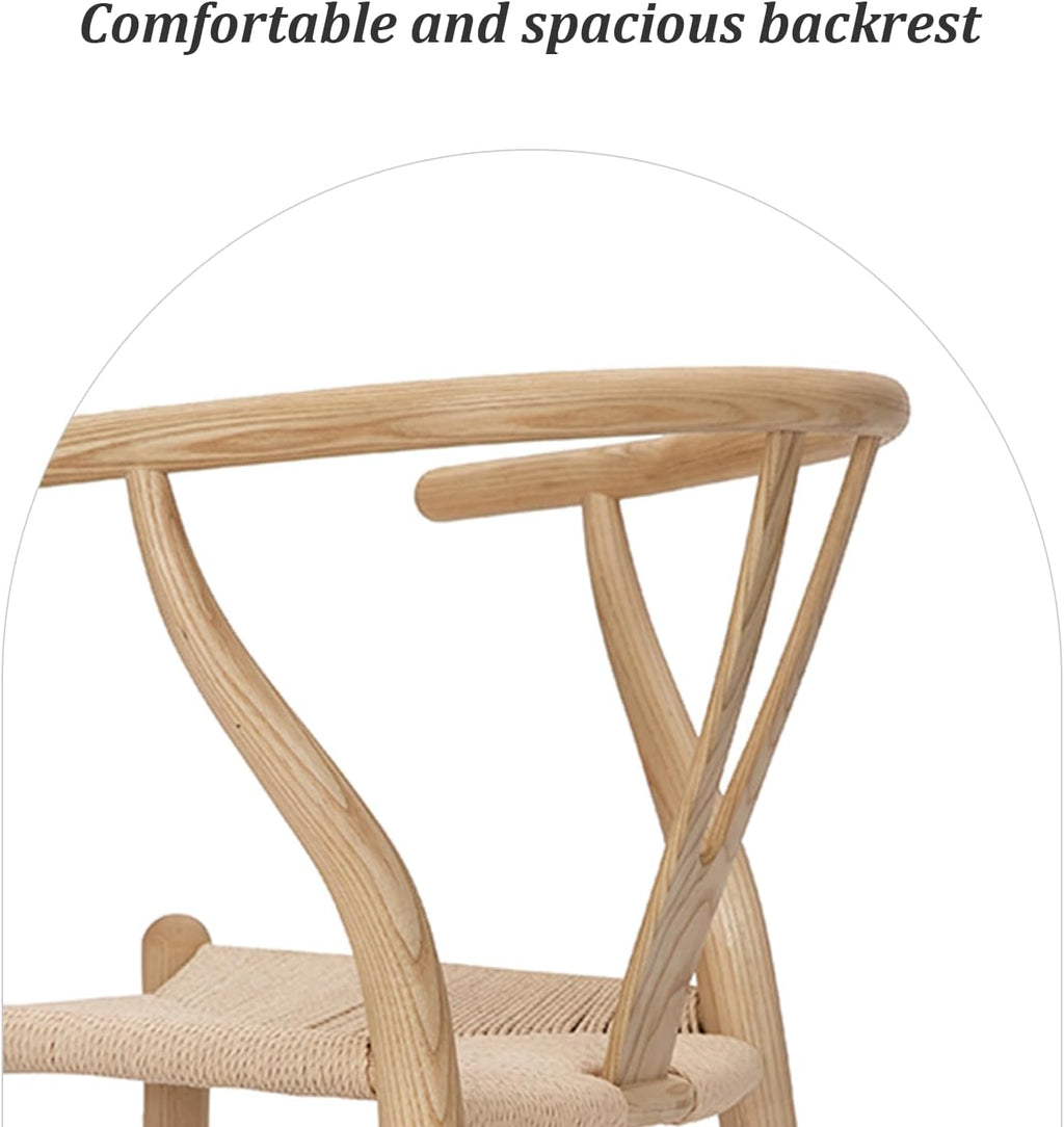 Wishbone Chair Natural Solid Wood Dining Chair/Hans Vegner Y Chair Rattan and Wood Accent Armrest Chairs (Ash Wood + Natural Color)