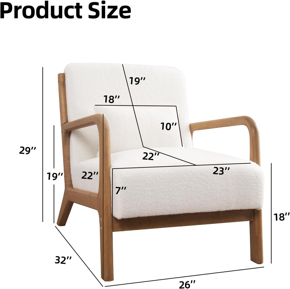 INZOY Mid Century Modern Accent Chair with Lamb Wool Fabric, Upholstered Living Room Chairs with Waist Cushion, Reading Armchair for Bedroom Sunroom, White