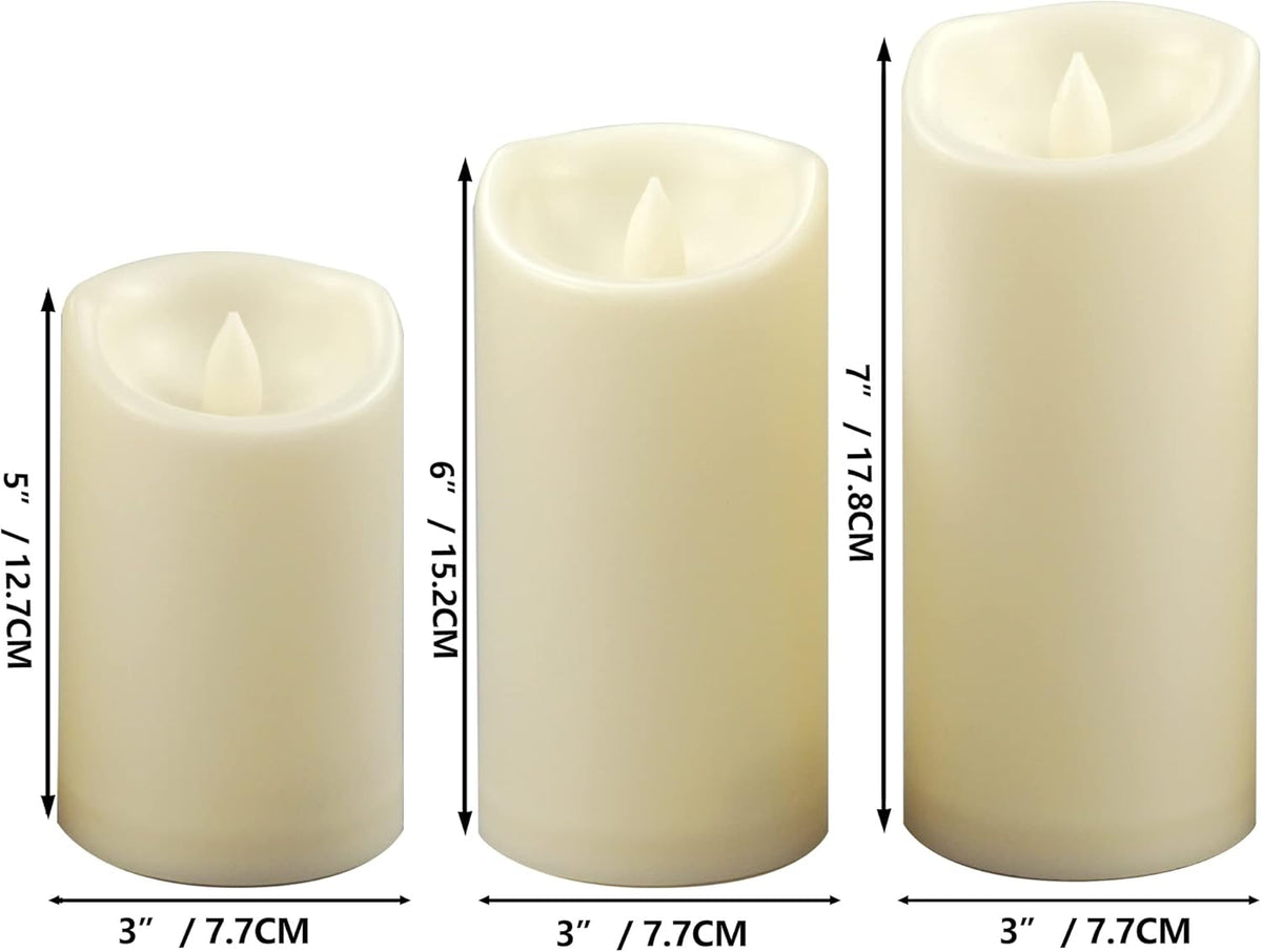 CANDLE CHOICE Waterproof Outdoor Battery Operated Flameless Pillar Candles with Timer Realistic Flickering Plastic Fake Electric LED Lights for Lantern Garden Wedding Christmas Decorations 3 Pack