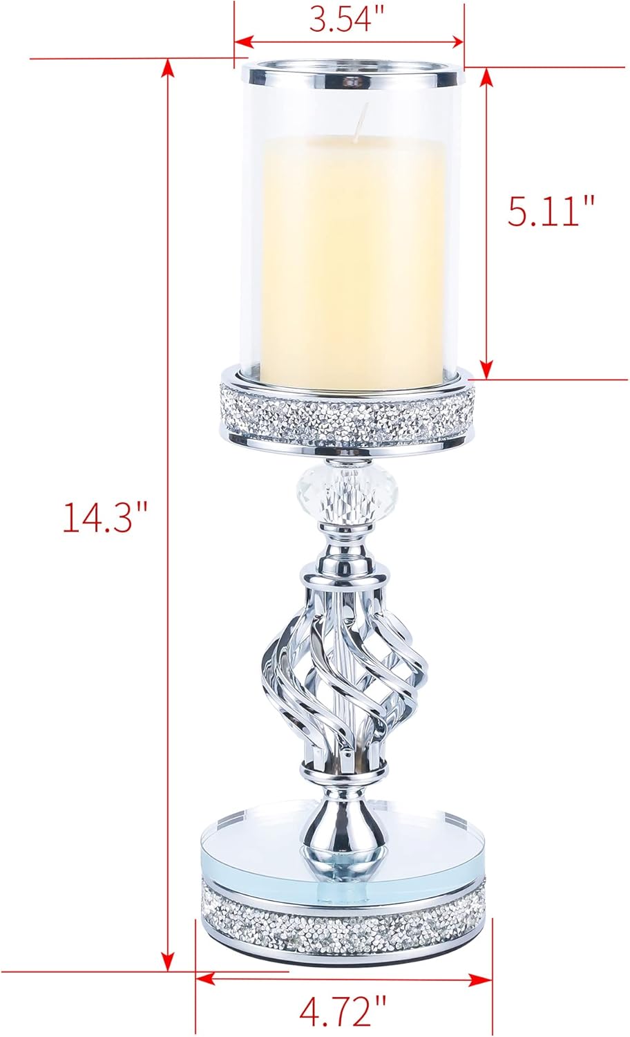 Hanjue Crystal Candle Holders for Pillar Candle, Metal Crystal Candle Holder for Home Decor, Centerpieces, Coffee Dining Table CH0509 (Silver (M))
