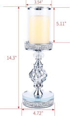 Hanjue Crystal Candle Holders for Pillar Candle, Metal Crystal Candle Holder for Home Decor, Centerpieces, Coffee Dining Table CH0509 (Silver (M))