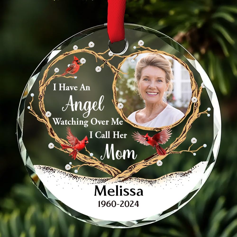 Personalized Angel Ornament for Loss of Loved Ones – an Angel Watching Over Me, Custom Photo Glass Keepsake for Family, Friends, Memorial Ornaments for Deceased