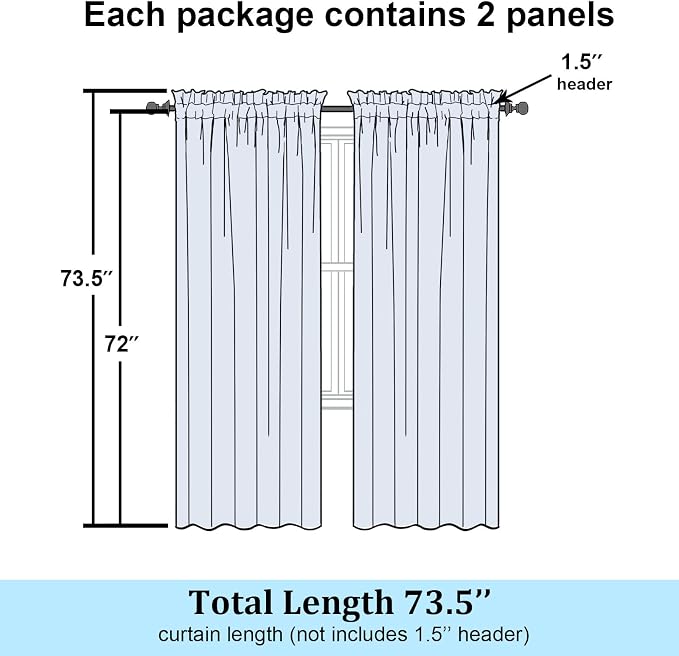 Simplebrand Aqua Sheer Curtains 72 Inches Long 2 Panels - Image 8