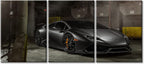 Canvas Wall Art for Bedroom Black Cool Sports Car Wall Art for Living Room Super Car in the Garage 3 Panels Vintage Wall Art Decor Modern Artwork for Home Walls Giclee Framed Ready to Hang 36"Wx16"H