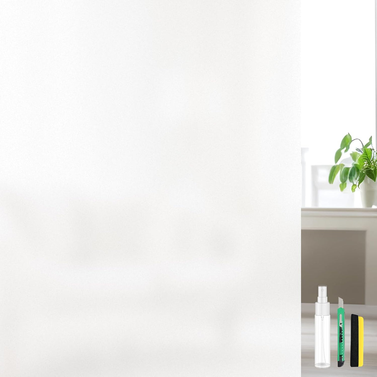 Window Privacy Film, Frosted Glass Static Cling Non-Adhesive Window Cover For Bathroom UV Sunlight Blocking Heat Control For Home Decorative Frosting Pure Matte White Size 23.6 x 157.4 Inches