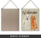 Qious Welcome Sign Gift Farmhouse Welcome Golden Retriever Wooden Hanging Sign Plaque Modern Wall Art Decor for Home Decoration 10 x 8 Inches