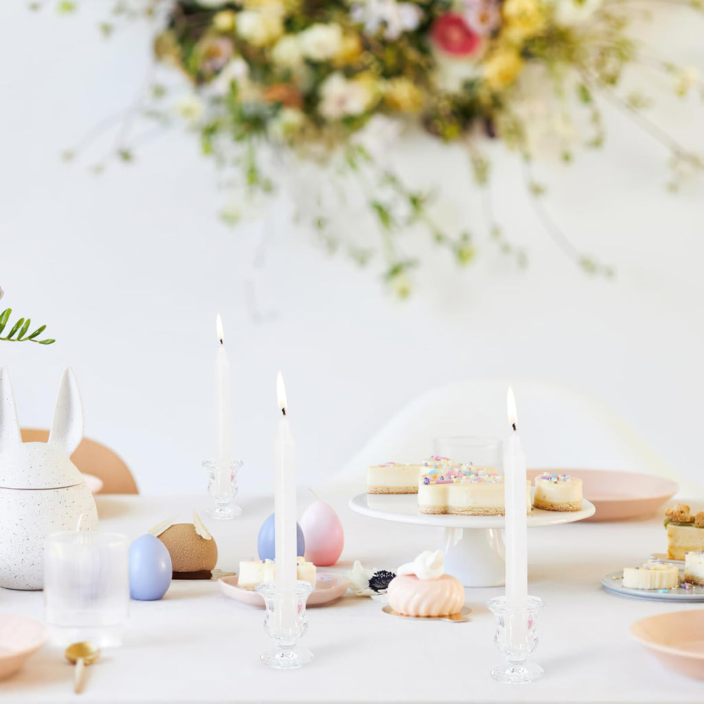 Glass Candle Holders Set of 24- Clear Candlestick Holders & Taper Candle Holders for Wedding Centerpiece Table Decorations, Valentines Day Decor, Party and Romantic Dinner