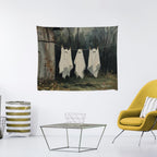 Vintage Halloween Tapestry Funny Ghosts on Clothesline Tapestry Wall Hanging Farmhouse Gothic Room Decor Spooky Ghost Prints for Dark Academia Halloween Party House Decoration Tapestries 30x40inch