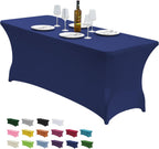 CWK 4FT Waterproof Stretch Spandex Table Cover for Rectangular Tables - Elastic Fitted Tablecloth for Folding Tables,Wrinkle Resistant Table Cloth for Parties, Weddings, Banquets & Events (Blue)