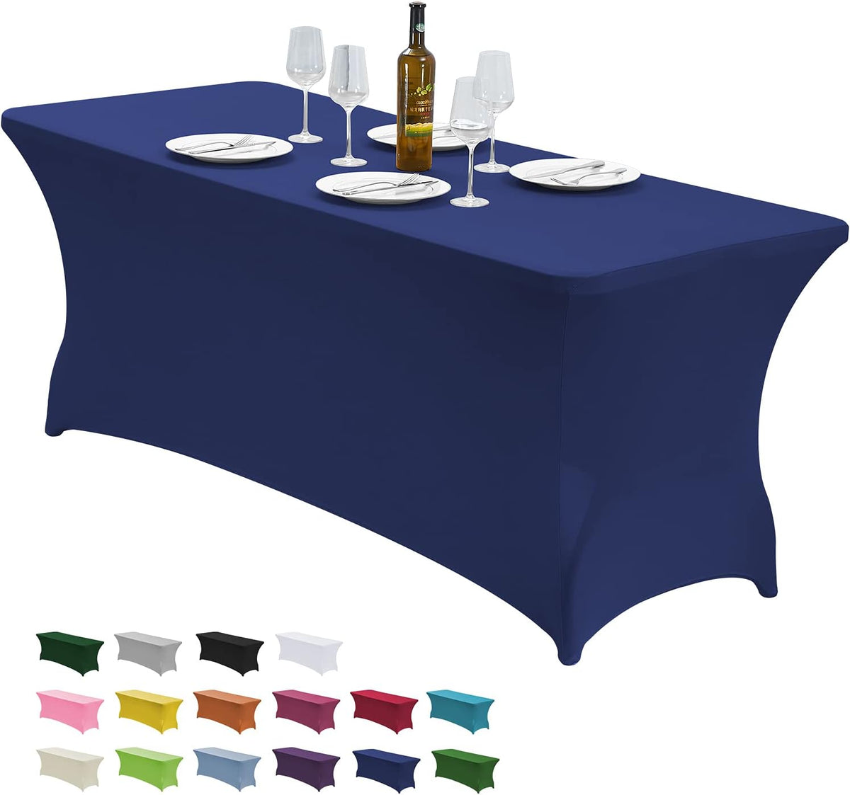 CWK 4FT Waterproof Stretch Spandex Table Cover for Rectangular Tables - Elastic Fitted Tablecloth for Folding Tables,Wrinkle Resistant Table Cloth for Parties, Weddings, Banquets & Events (Blue)