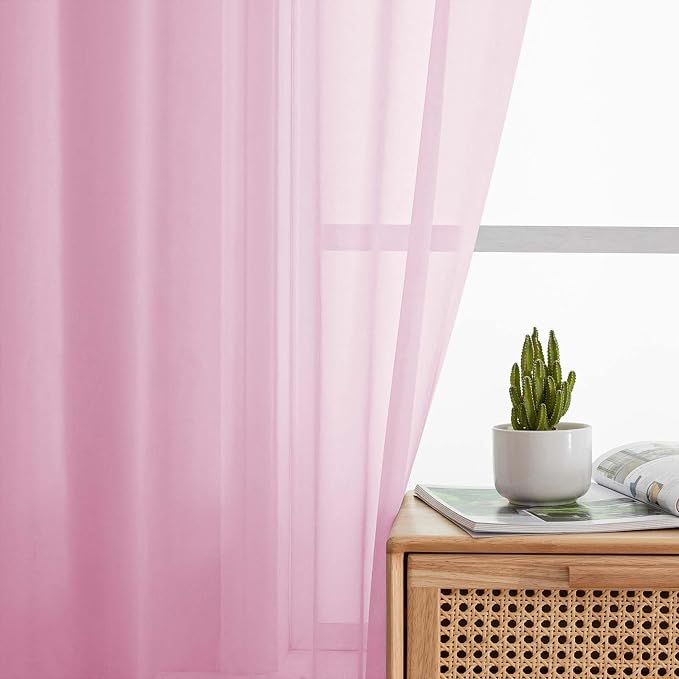 Pink Kitchen Curtains 30 Inch Length Tier 2 PCS, Solid Soft Airy Half Curtains - Image 7