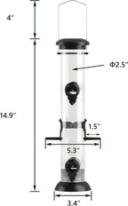 Bird Feeder Premium Hard Plastic for Wild Bird Feeders for Outdoors, Tube Bird Feeders for Outdoors Hanging,14 Inch 6 Port Black, Pack of 1