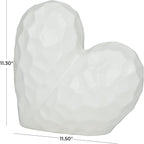 Deco 79 Porcelain Ceramic Heart Decorative Sculpture Dimensional Angled Origami Inspired Home Decor Statue, Accent Figurine 12" x 6" x 11", White