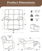 Oversized Recliner Chair Manual Swivel Rocker Recliner for Living Room Chenille Overstuffed Nursery Reclining Sofa Chair Rocking Recliners for Adults 400lbs (Manual, Brown)