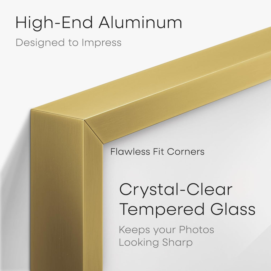 Homeforia A3 Picture Frame Gold, High End Metal 11.7 x 16.5 inch Poster Frames with Mat 8.3 by 11.7 for Photo, A3 Size Frames Matted to A4 Print, 11.7x16.5 Wall Hanging Frame, Tempered Glass, Set of 1