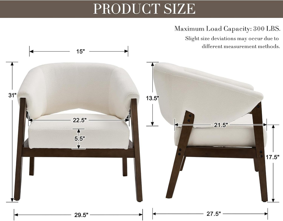 Mid-Century Modern Accent Chair, Comfy Barrel Armchair with Wide Seat, Upholstered Lounge Chair with Walnut Wood Legs for Living Room/Bedroom/Reading Corner, Chenille, Beige, 1PC