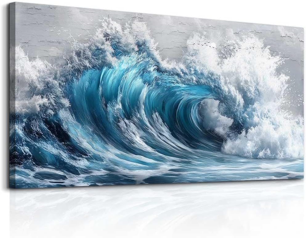 ZUITINGHUA Large Wall Decor For Living Room Canvas Wall Art For Office Modern Wall Decorations For Bedroom Ocean Waves Landscape Painting Black And White Pictures Artwork Room Home Decor 24x48 In