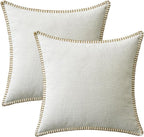 MIULEE Pack of 2 Christmas Pillow Covers 16x16 Inch Pure White Farmhouse Decorative Throw Pillow Covers with Stitched Edge Soft Chenille Solid Dyed Couch Pillow Covers for Sofa Bed Living Room
