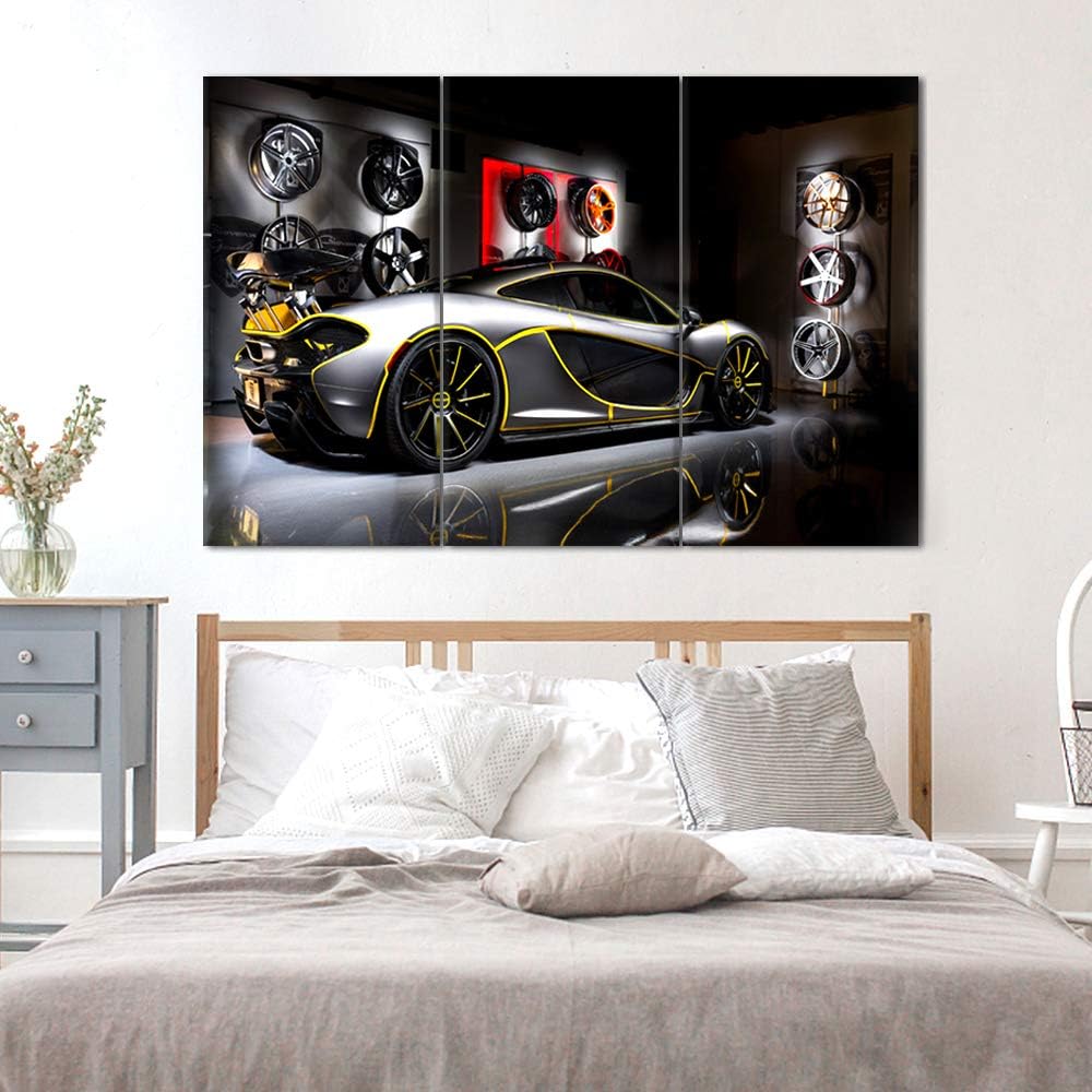 TUMOVO Wall Posters for Living Room Vintage Supercar Pictures Racing Car Concept Painting Canvas Modern Artwork Home Decor for Living Room Giclee Frame Stretched Ready to Hang 40 x 20inch x 3 Panels