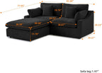 JACH Sectional Couches for Living Room, Cloud Sectional Couch with Deep Seat, Love Seat Modular Sofa with Chaise, Covers Removeable & Washable, Sofas Furniture for Living Room, Black