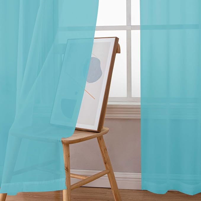Chyhomenyc Sheer Curtains 54 Inch Long 2 Panels Set, Light Filtering Short Soft - Image 2