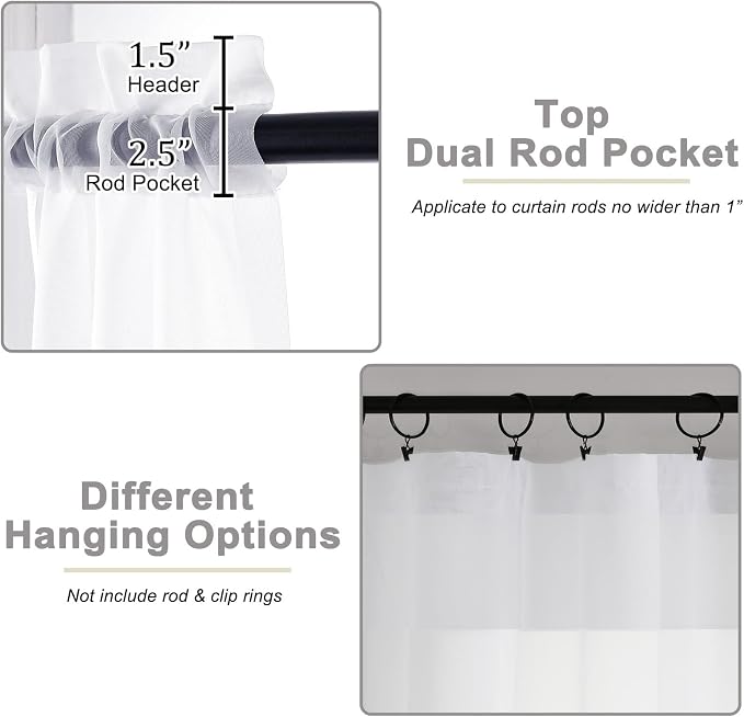 Sheer White Curtains for Bedroom Living Room 90 Inches Long 2 Panels Set - Image 4