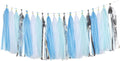 Shiny Tissue Paper Tassels Party Tassel Garland Banner Decorations, DIY Kits,Blue,White,Silve,Pack of 20