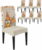 6 Pcs Dining Chair Covers Stretch Spandex Slipcovers Farm Thanksgiving Gnome Pumpkin Removable Washable Dining Room Seat Cover Cushion Protector for Home Hotel Banquet Decor Fall Maple Leaves Linen