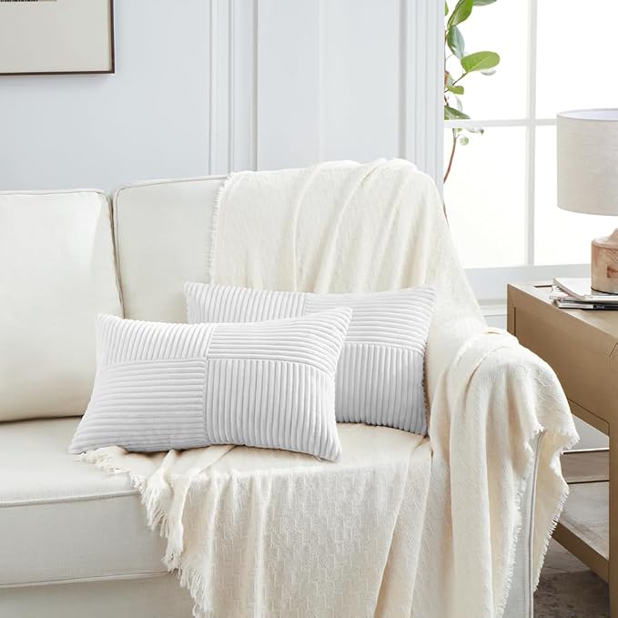Fancy Homi 2 Packs White Lumbar Decorative Throw Pillow Covers 16x26 Inch - Image 6