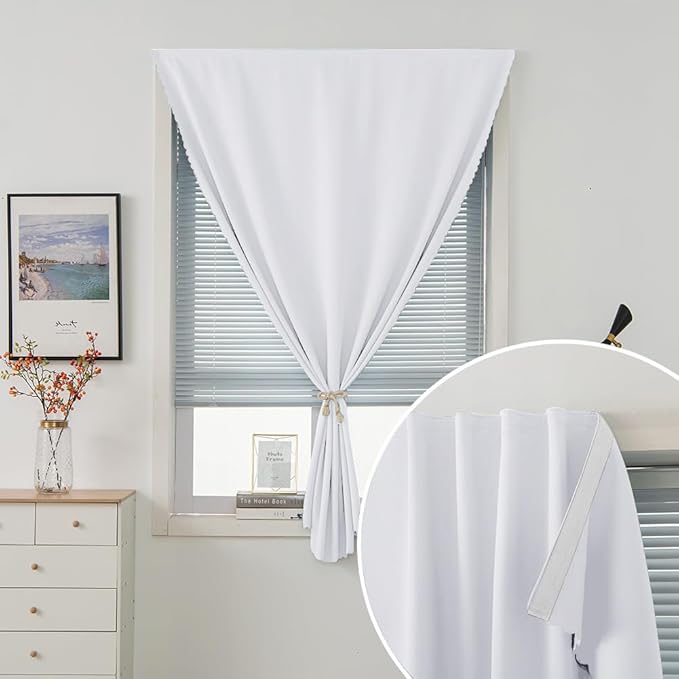 Room Darkening Curtains with Adhesive Backing Tool Free Hanging Window Drapes - Image 2