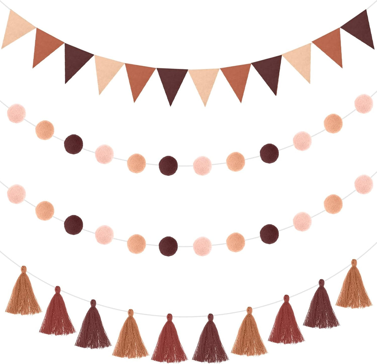 Irenare 9.8 ft Pom Pom Garland Felt Colorful Tassel Banner Christmas Party Pompoms Garland Decorations Felt Pennant Banner for Classroom Home Mantel Fireplace Birthday(Gradient Brown)