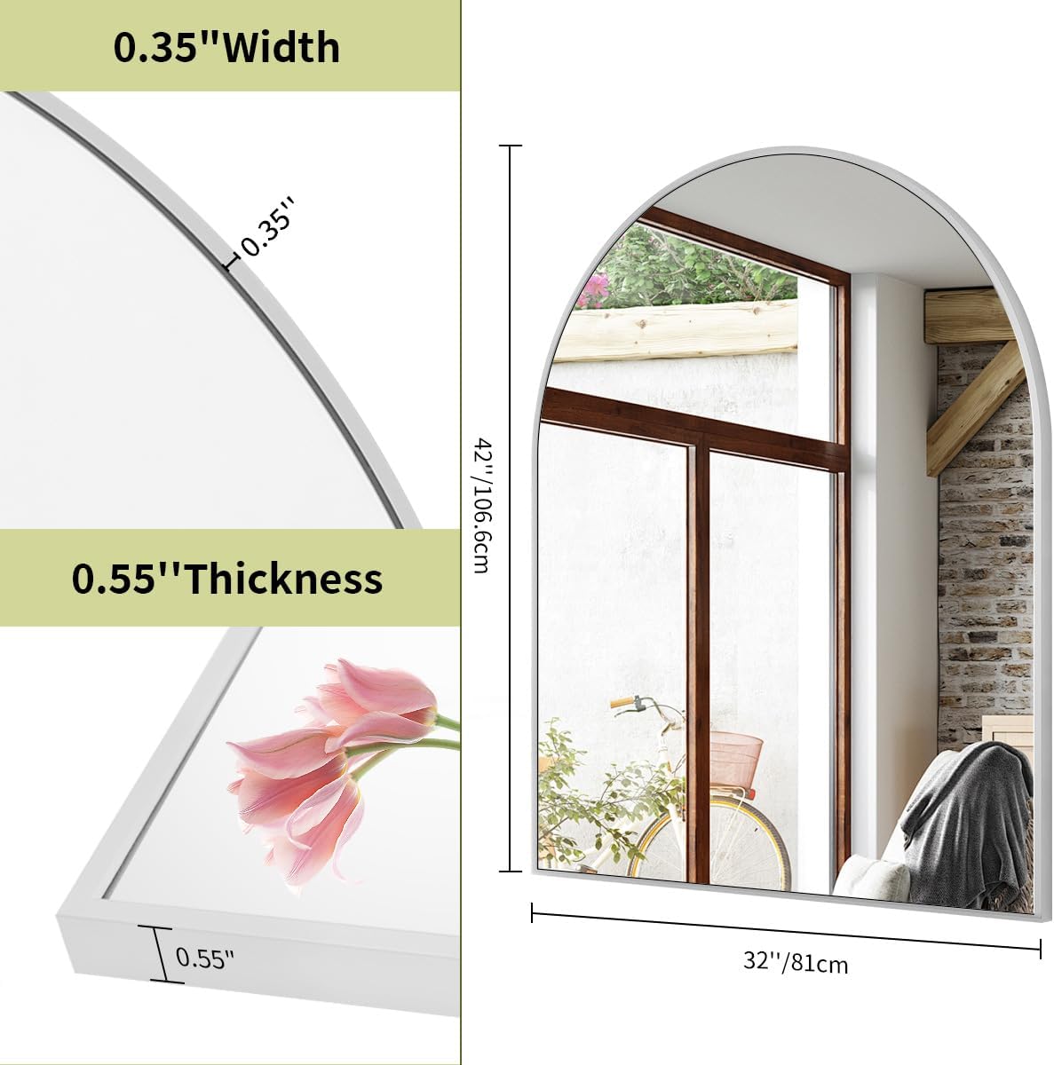 BEAUTYPEAK 32"x42" Arch Bathroom Mirror, Wall Mounted Vanity Metal Frame Mirror for Bedroom, Entryway, Living Room, Silver