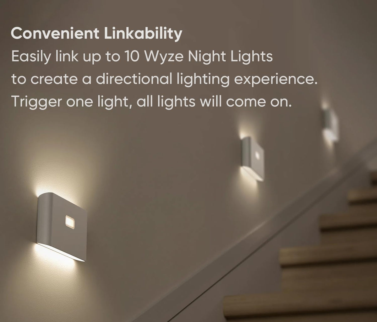 WYZE Rechargeable Night Lights with Dusk to Dawn & Motion Sensors, Warm & Soft White Stair Lights for Bathroom, Hallway, Linkable, Magnetic Mount, 3 Pack