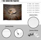 Spooky Halloween Bats Dark Academia Full Moon Autumn Leaves Wall Hanging Vintage Haunted Home Artwork Gothic Witchy Ghost Tapestries for bedroom Living Room Decor 40x60inch