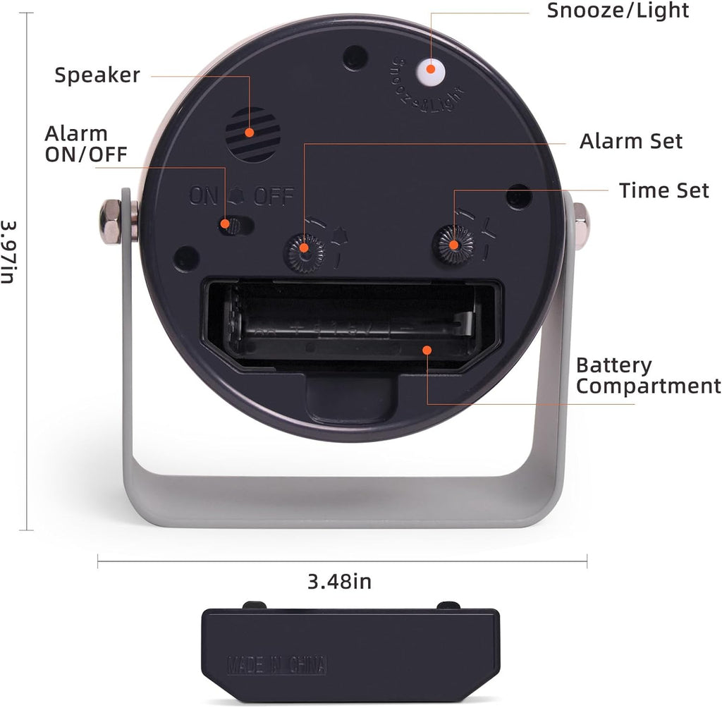 Analog Alarm Clock, Silent Non-Ticking Quartz Movement, Battery-Operated with Snooze & On-Demand Light, Easy to Set Gentle Wake Bedside Desk Clock, Ideal for Home, Travel, Office (Gray)