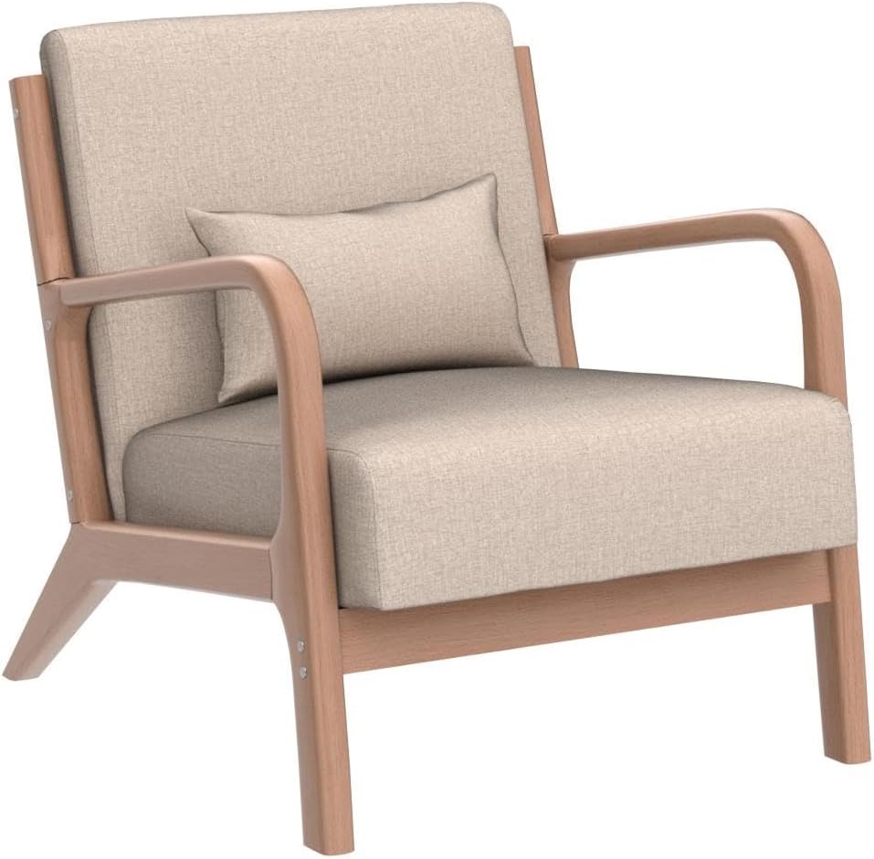 INZOY Mid-Century Modern Accent Chair Set of 2, Upholstered Living Room Chairs with Waist Cushion, Reading Armchair for Bedroom Sunroom