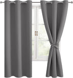 Blackout Curtains for Bedroom, Light Grey, 42 x 72 Inch, 2 Panels | Light by Hiasan