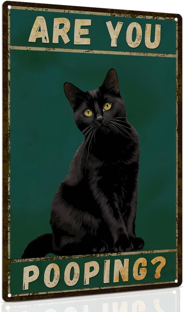 ALKB Funny Black Cat Sign Are You Pooping Metal Signs Black Cat Gift Vintage Bathroom Wall Decor 8 x 12 Inch