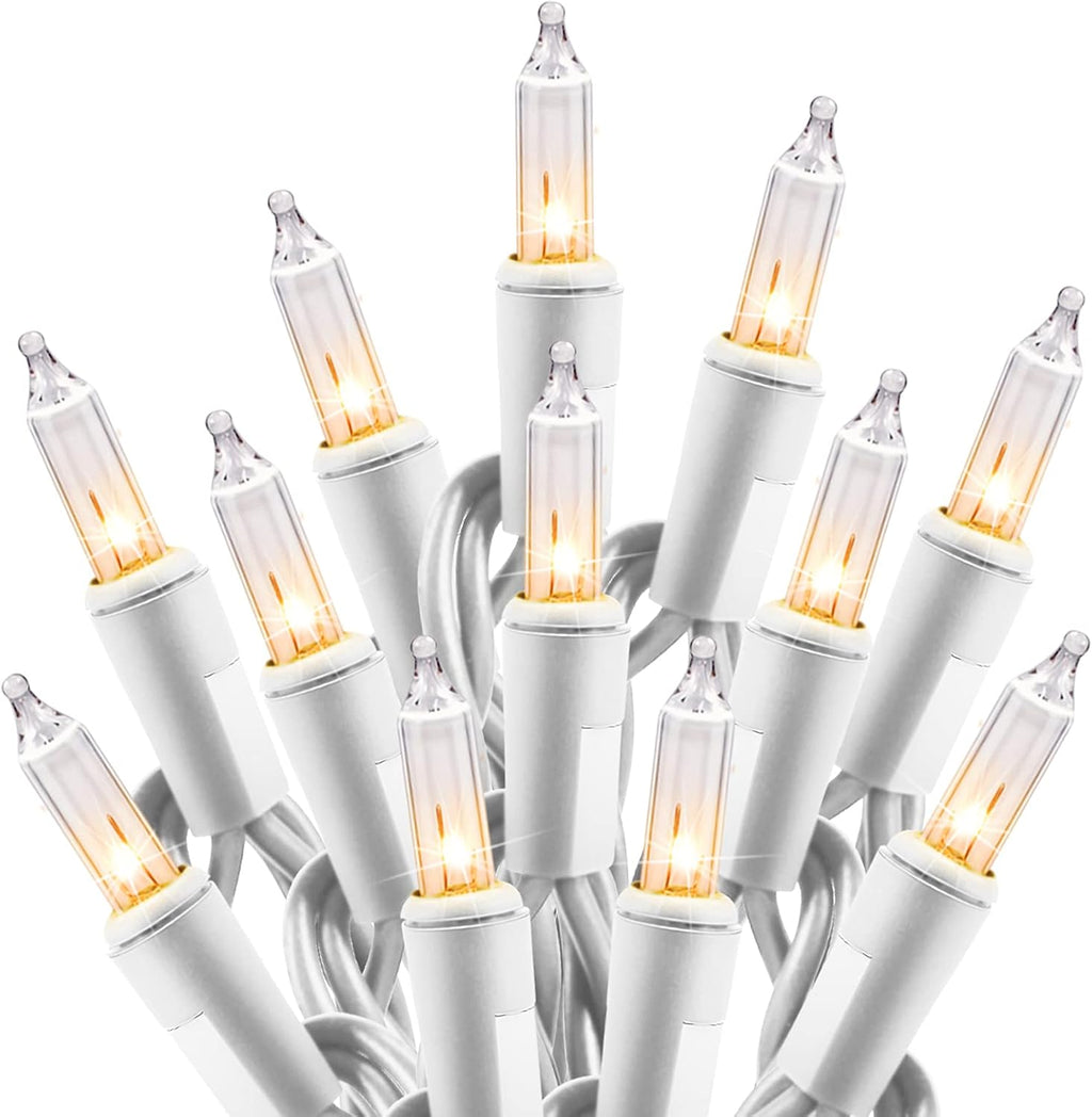 Minetom Clear Christmas String Lights 100 Count 26.5 Feet Incandescent Bulb Mini Lights for Indoor Xmas Tree Garland Birthday Wedding Party Festival Decoration, 2 Pack White Wire