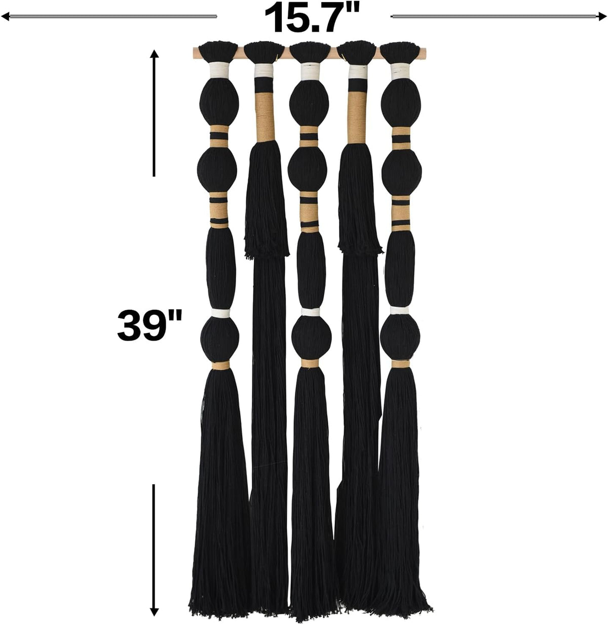 Macrame Wall Hanging Black Sphericity Cotton Tassels Textile Hanging Geometric Yarn Wall Art for Bedroom Living Room Decor 15.7" W x 39" L