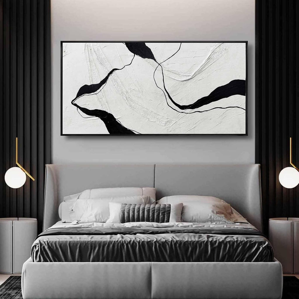 Framed Minimalist Wall Art 24"x48" Black and White Abstract Print Poster Line Canvas Modern Artwork for Living Room Bedroom Office Decor